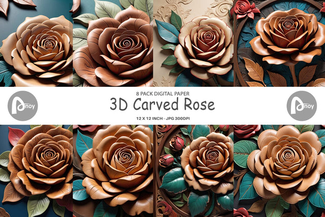 Digital Paper 3D Carved Rose Digital Pattern artnoy 