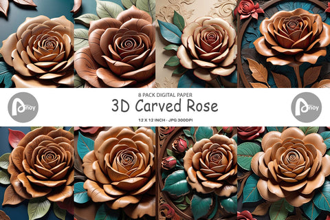Digital Paper 3D Carved Rose Digital Pattern artnoy 
