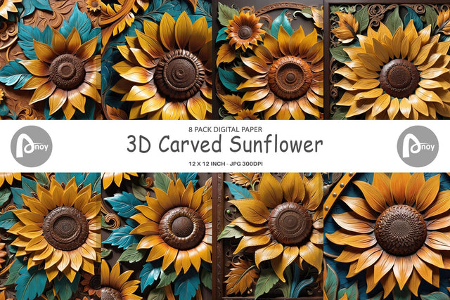 Digital Paper 3D Carved Sunflower Digital Pattern artnoy 