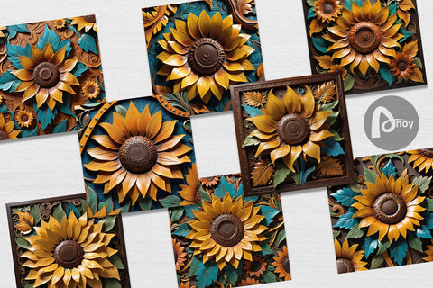Digital Paper 3D Carved Sunflower Digital Pattern artnoy 