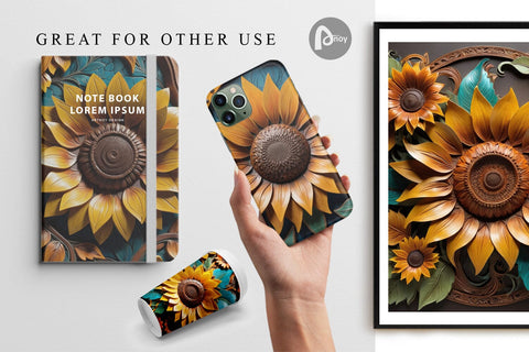 Digital Paper 3D Carved Sunflower Digital Pattern artnoy 