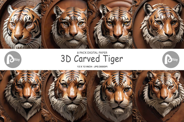 Digital Paper 3D Carved Tiger Digital Pattern artnoy 
