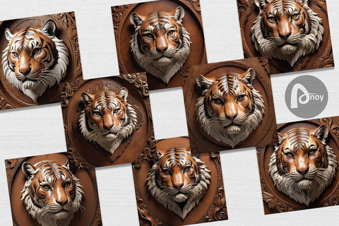 Digital Paper 3D Carved Tiger Digital Pattern artnoy 