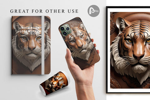 Digital Paper 3D Carved Tiger Digital Pattern artnoy 