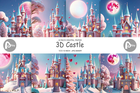 Digital Paper 3D Castle Digital Pattern artnoy 