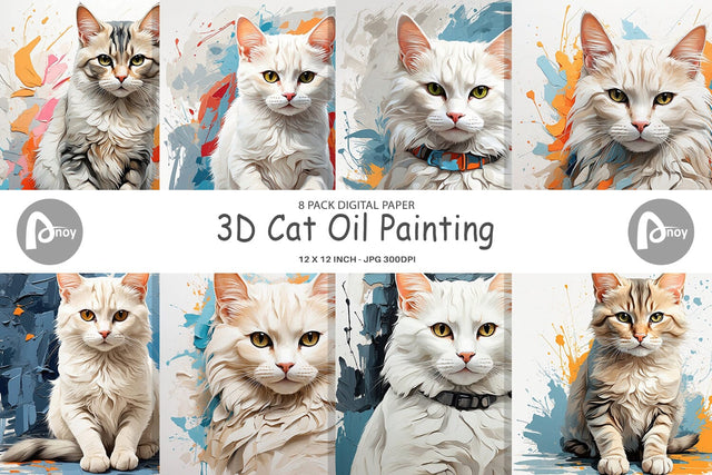 Digital Paper 3D Cat Painting Digital Pattern artnoy 