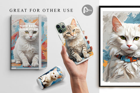 Digital Paper 3D Cat Painting Digital Pattern artnoy 
