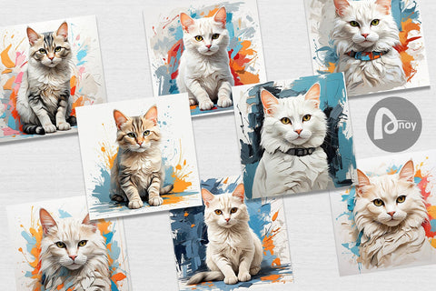 Digital Paper 3D Cat Painting Digital Pattern artnoy 