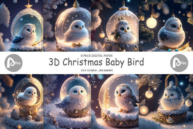 Digital Paper 3D Christmas Baby Bird Digital Pattern artnoy 