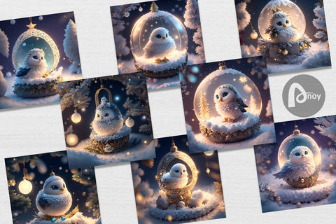 Digital Paper 3D Christmas Baby Bird Digital Pattern artnoy 