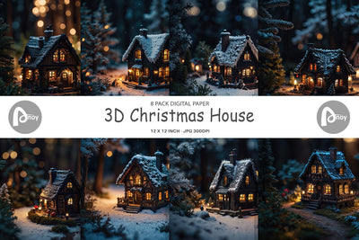 Digital Paper 3D Christmas House Digital Pattern artnoy 