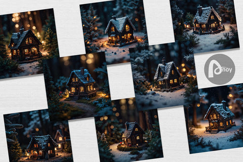 Digital Paper 3D Christmas House Digital Pattern artnoy 