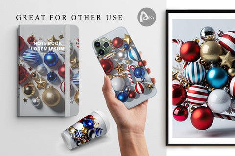 Digital Paper 3D Christmas Ornament Digital Pattern artnoy 