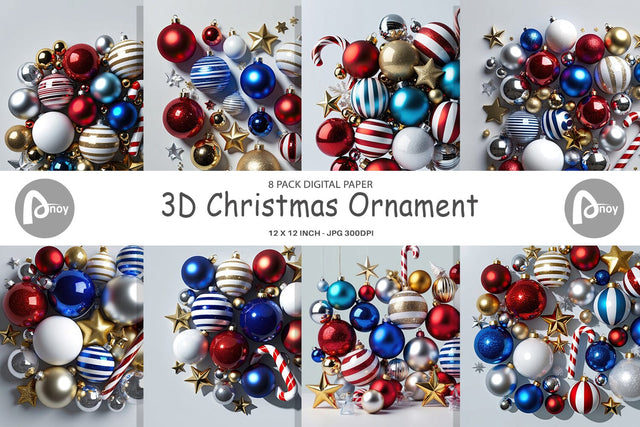 Digital Paper 3D Christmas Ornament Digital Pattern artnoy 
