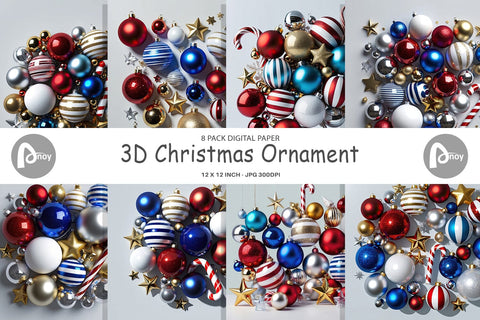 Digital Paper 3D Christmas Ornament Digital Pattern artnoy 