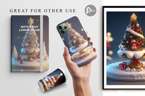 Digital Paper 3D Christmas Tree Baubles Digital Pattern artnoy 