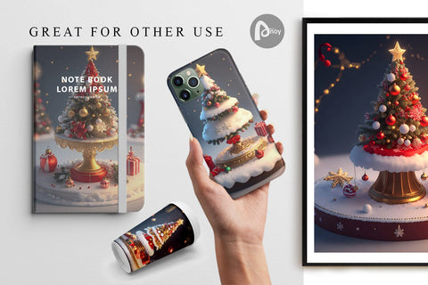 Digital Paper 3D Christmas Tree Baubles Digital Pattern artnoy 