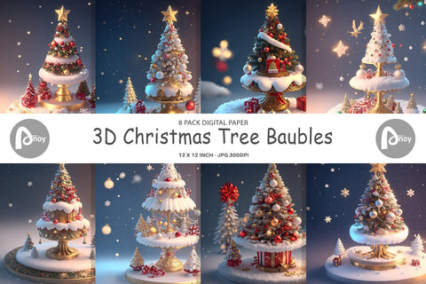 Digital Paper 3D Christmas Tree Baubles Digital Pattern artnoy 