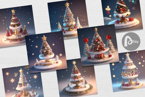 Digital Paper 3D Christmas Tree Baubles Digital Pattern artnoy 