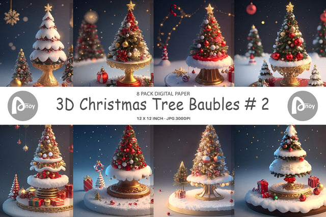 Digital Paper 3D Christmas Tree Baubles Digital Pattern artnoy 