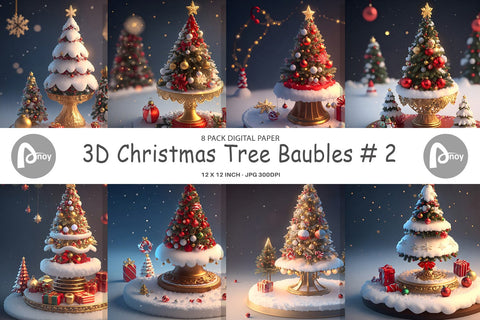 Digital Paper 3D Christmas Tree Baubles Digital Pattern artnoy 