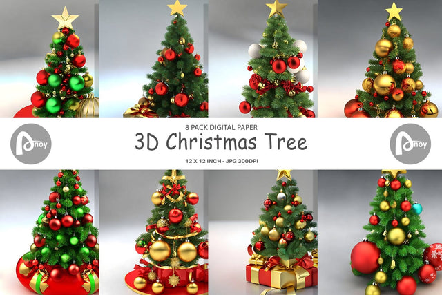 Digital Paper 3D Christmas Tree Digital Pattern artnoy 