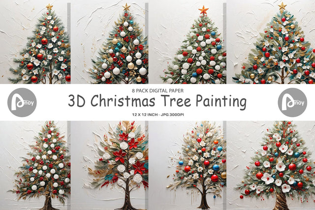 Digital Paper 3D Christmas Tree Painting Digital Pattern artnoy 