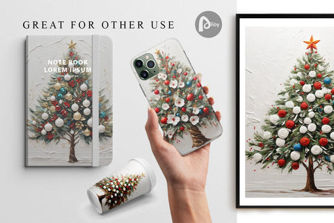 Digital Paper 3D Christmas Tree Painting Digital Pattern artnoy 