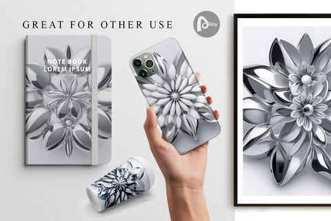 Digital Paper 3D Chrome Flower Digital Pattern artnoy 