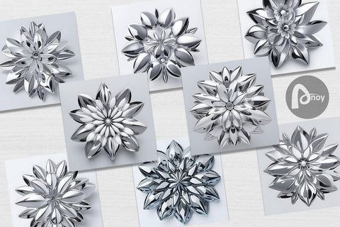 Digital Paper 3D Chrome Flower Digital Pattern artnoy 