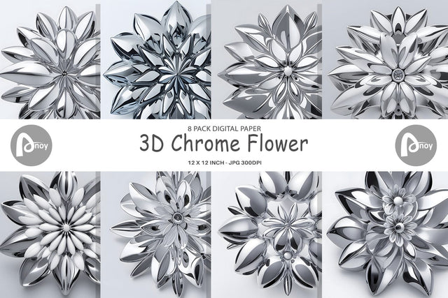 Digital Paper 3D Chrome Flower Digital Pattern artnoy 