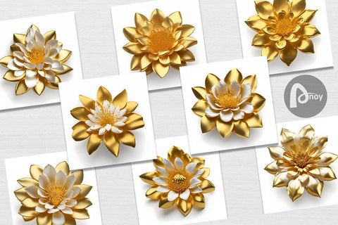 Digital Paper 3D Chrome Gold Flower Digital Pattern artnoy 