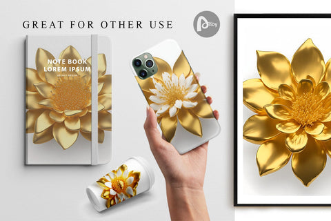 Digital Paper 3D Chrome Gold Flower Digital Pattern artnoy 