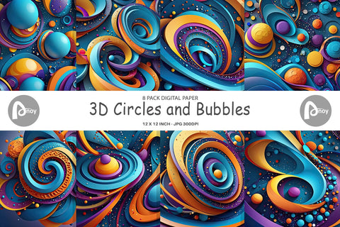 Digital Paper 3D Circles and Bubbles Digital Pattern artnoy 