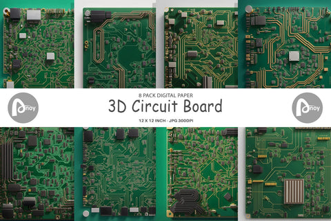 Digital Paper 3D Circuit Board Digital Pattern artnoy 
