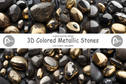 Digital Paper 3D Color Metallic Stones Digital Pattern artnoy 
