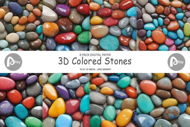 Digital Paper 3D Colored Stones Digital Pattern artnoy 