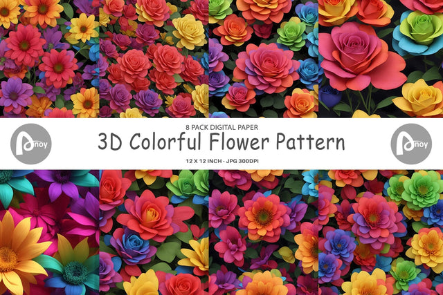 Digital Paper 3D Colorful Flower Digital Pattern artnoy 