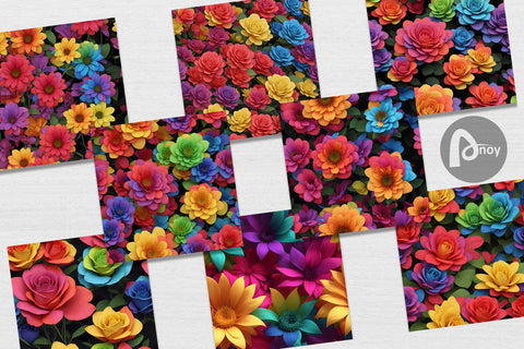 Digital Paper 3D Colorful Flower Digital Pattern artnoy 