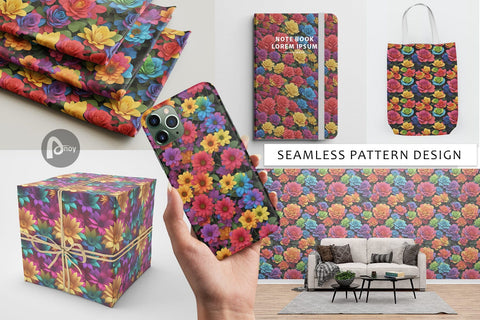 Digital Paper 3D Colorful Flower Digital Pattern artnoy 
