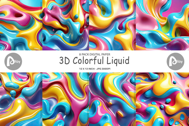 Digital Paper 3D Colorful Liquid Digital Pattern artnoy 