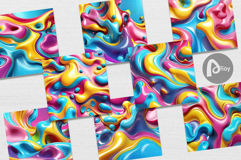 Digital Paper 3D Colorful Liquid Digital Pattern artnoy 