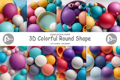 Digital Paper 3D Colorful Round Shape Digital Pattern artnoy 