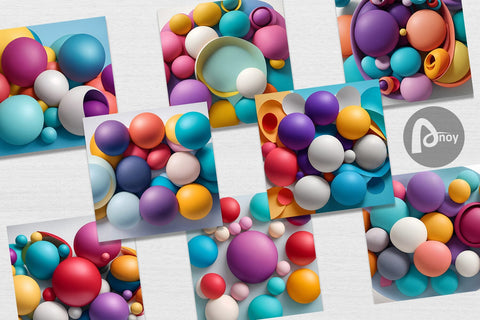 Digital Paper 3D Colorful Round Shape Digital Pattern artnoy 