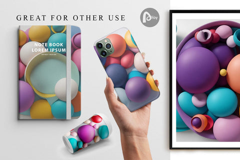 Digital Paper 3D Colorful Round Shape Digital Pattern artnoy 