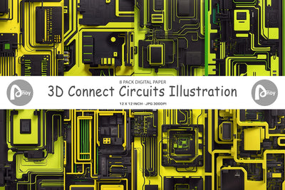 Digital Paper 3D Connect Circuits Digital Pattern artnoy 