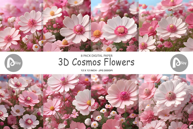 Digital Paper 3D Cosmos Flowers Digital Pattern artnoy 