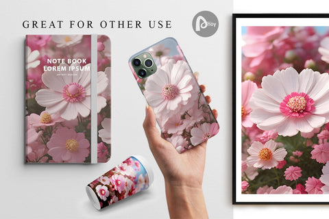 Digital Paper 3D Cosmos Flowers Digital Pattern artnoy 