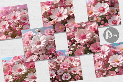 Digital Paper 3D Cosmos Flowers Digital Pattern artnoy 