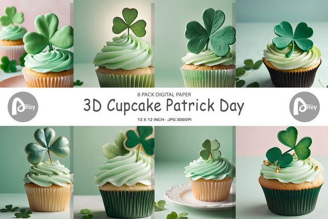 Digital Paper 3D Cupcake Patrick Day Digital Pattern artnoy 
